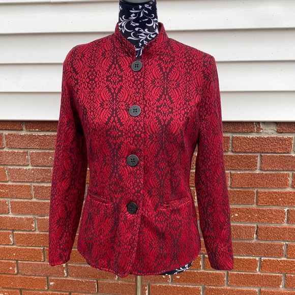 Notations Mandarin Collar Jaquard Floral Paisley Boho Jacket Size Petite Med - Picture 1 of 10
